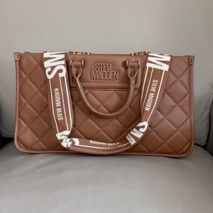 Steve Madden Tan Quilted Tote with Logo Straps